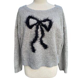 Maeve Anthropologie Sparkle Gray Bow Sweater Slouchy Oversized Holiday Party-L